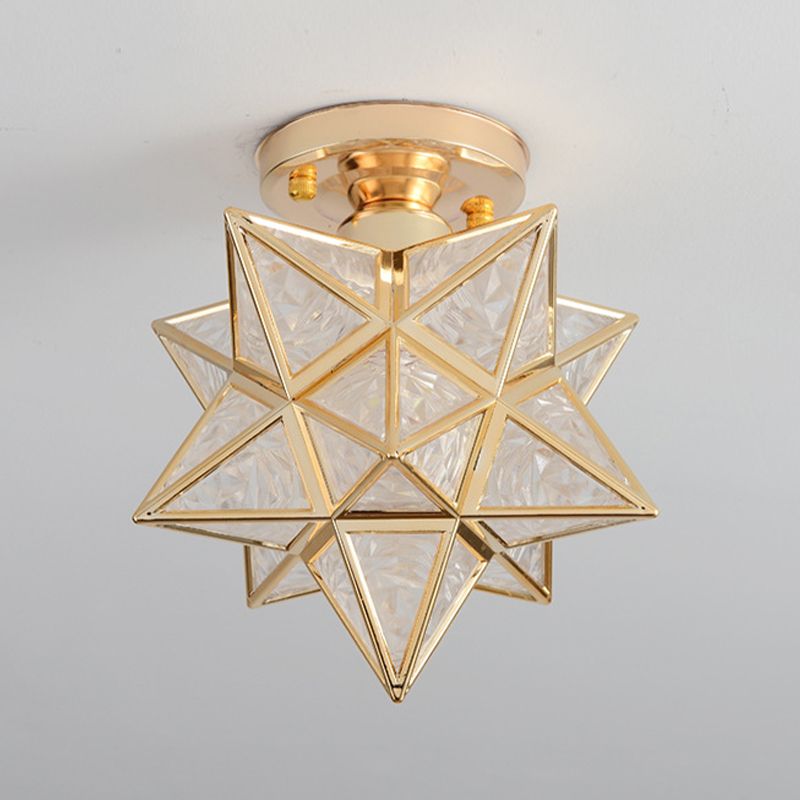 Glass Semi Flush Mount Light Star Shape Vintage Semi Flush Ceiling Light