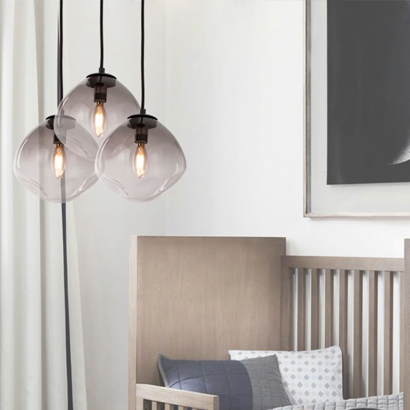 Luz de colgante colgante ovalado humo nórdico gris vidrio con hoyuelos 1 luz de techo de habitación de bebé claro luz