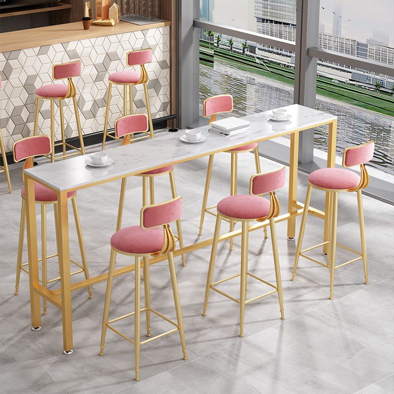 Glam Pub Table Bar Height Rectangle White Stone Top Bar Table