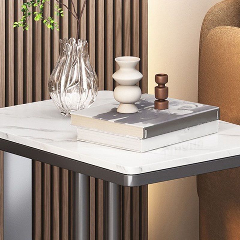 Contemporary Slate Top End Slide Table Metal C Side Table, 21.7" Tall