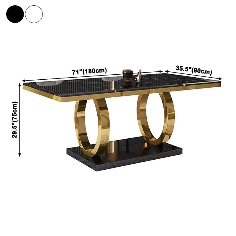 Luxury Marble Dining Table Rectangle Table with Metal Pedestal in Gold