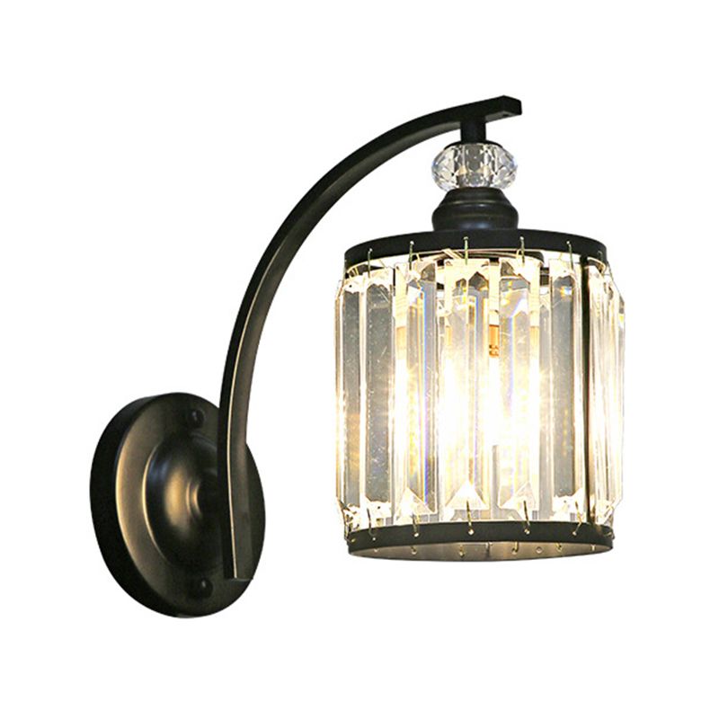 Modern Wall Sconce Black Wall Light Fixture with Crystal for Bedroom