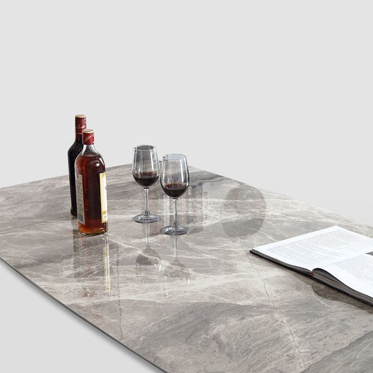 Contemporary Stone Rectangular Dining Table with 4 Steel Foot