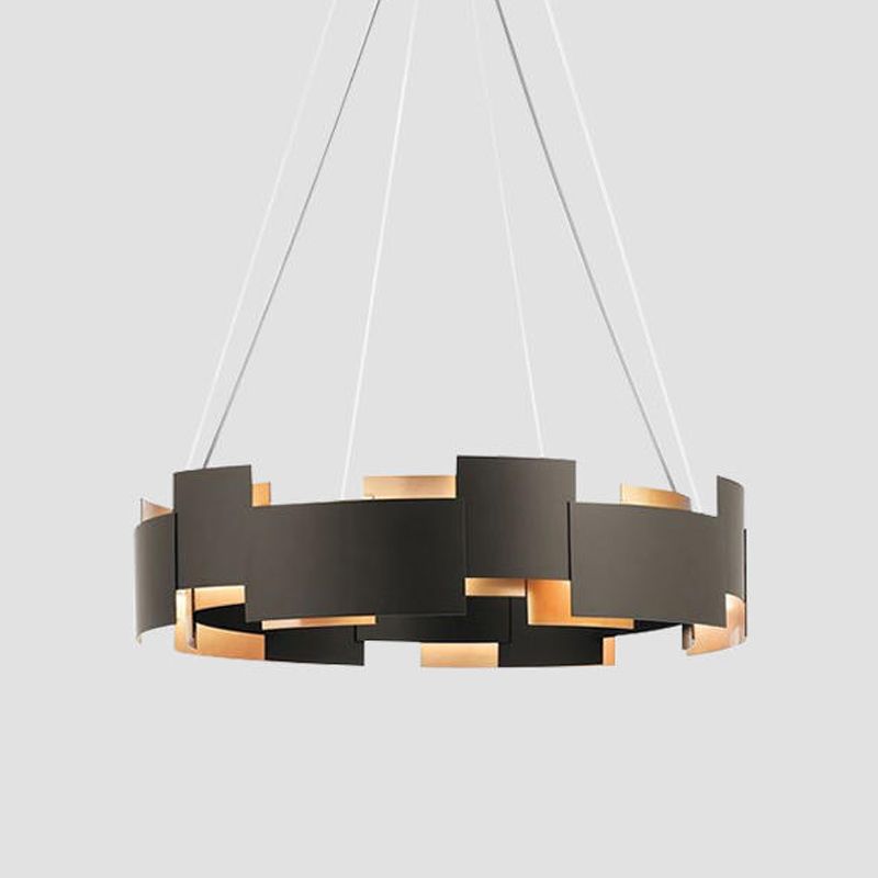 Postmodern Style Metal Chandelier Light Round Shade Pendant Light in Black