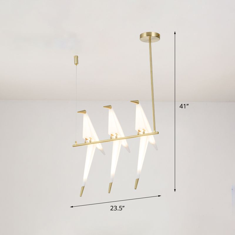 Origami Bird Shaped Island Lighting Decorative Acrylic Dining Room Pendant Lamp in Gold