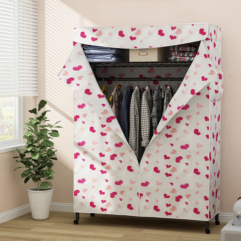 Contemporary Wardrobe Armoire Metal Frame Armoire with Garment Rod and Shelves for Home