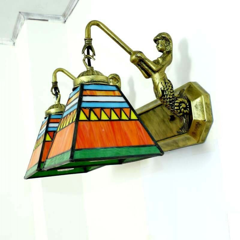 Retro Tiffany Style Armed Vanity Wall Lights Glass Vanity Lamp