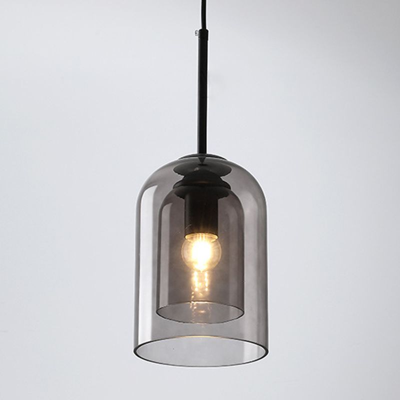 Double Glass Single Pendant Light in Modern Creative Style Wrought Iron Hanging Lamp for Dining Room