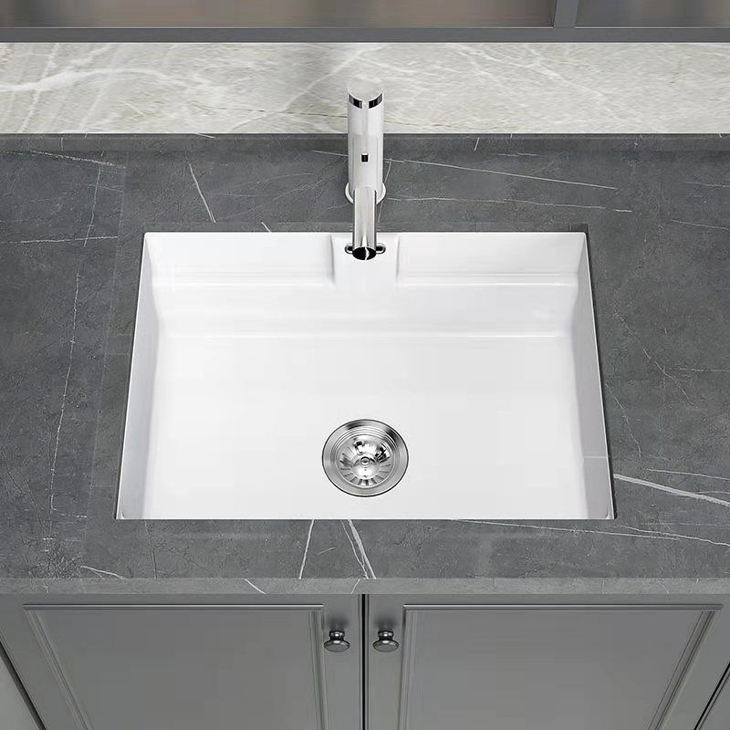 Modern Undermount Vanity Sink Rectangular Porcelain with Overflow and Faucet Vessel