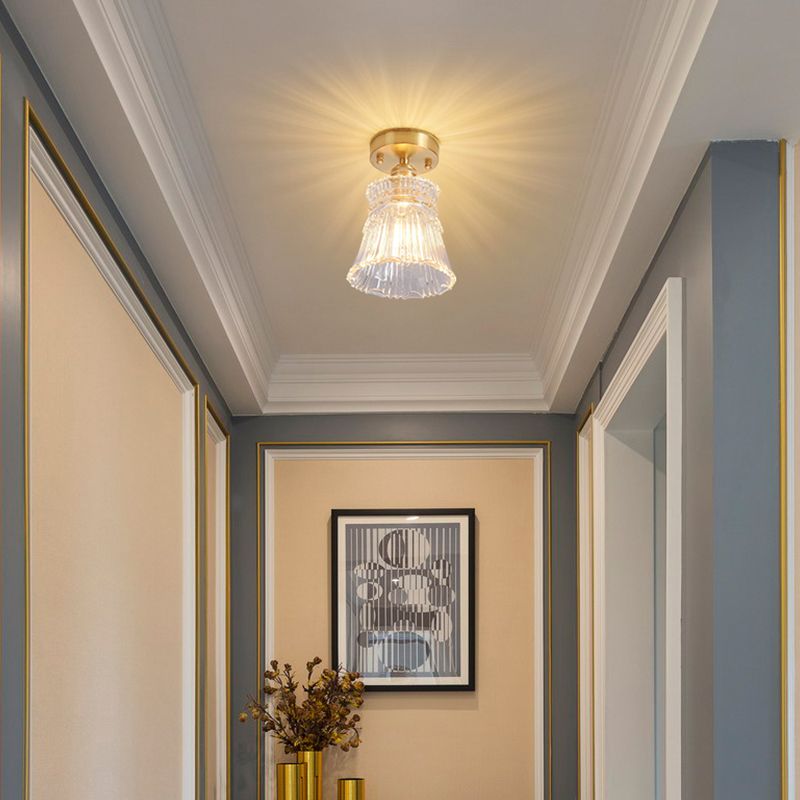 Shaded Glass Semi Flush Mount Light Fixture Nordic Style Brass Semi Flush Light Fixture