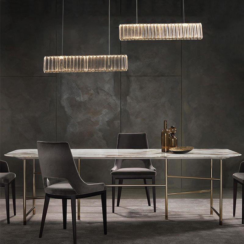 Contemporary LED Linear Ceiling Lamp Fixtures Crystal Gold Island Pendant