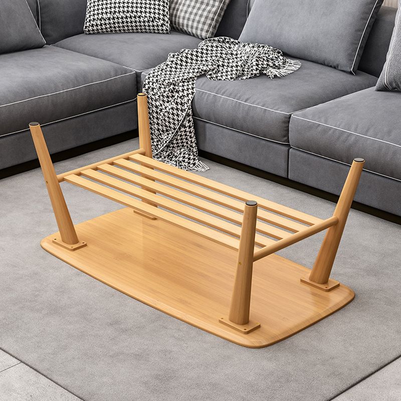 Nordic Style Rectangular Solid Wood 4 Legs Base with Storage Rack Coffee Table