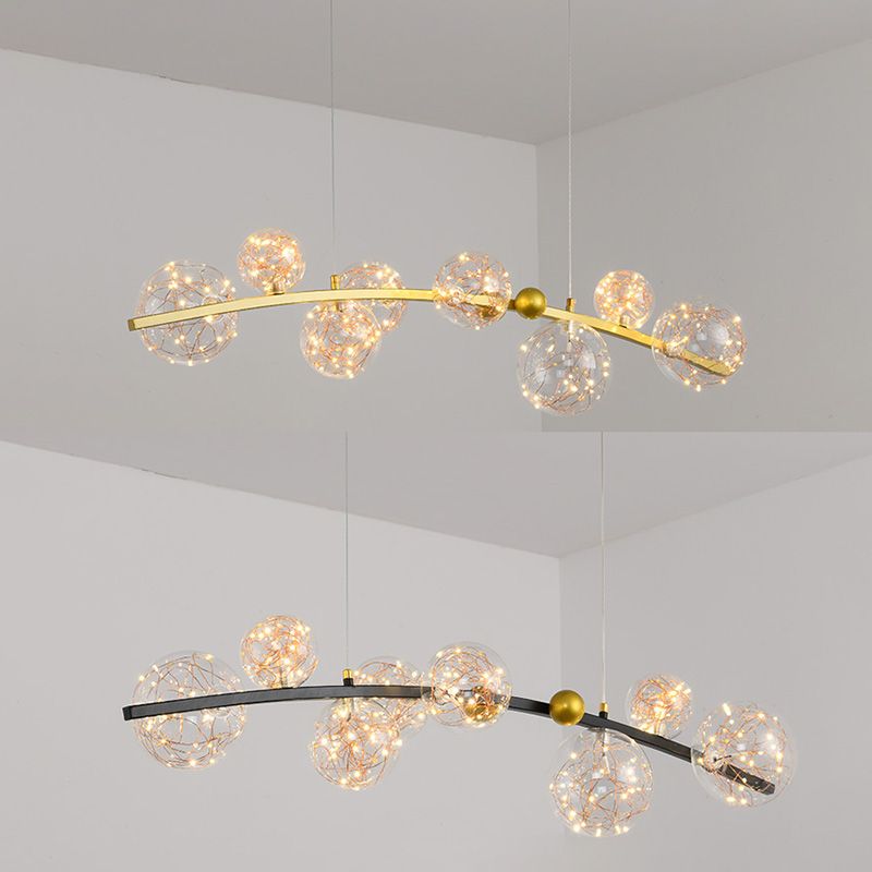 Contemporary Style Spherical Island Lighting Ideas Clear Glass 8 Light Island Lights