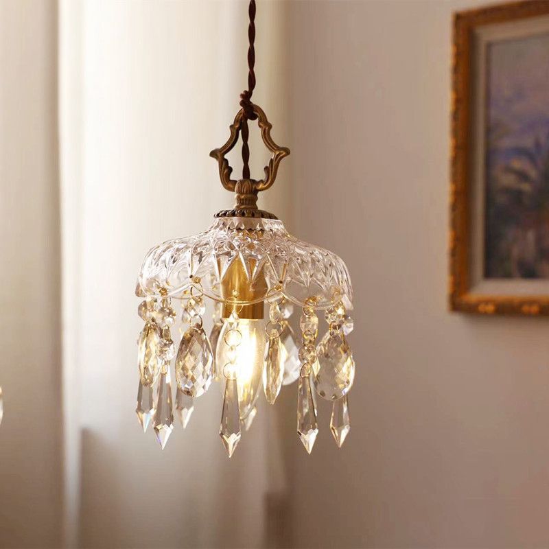 Modern Crystal Wall Sconce Flower Shape Vanity Lamp with Glass Shade for Bedroom