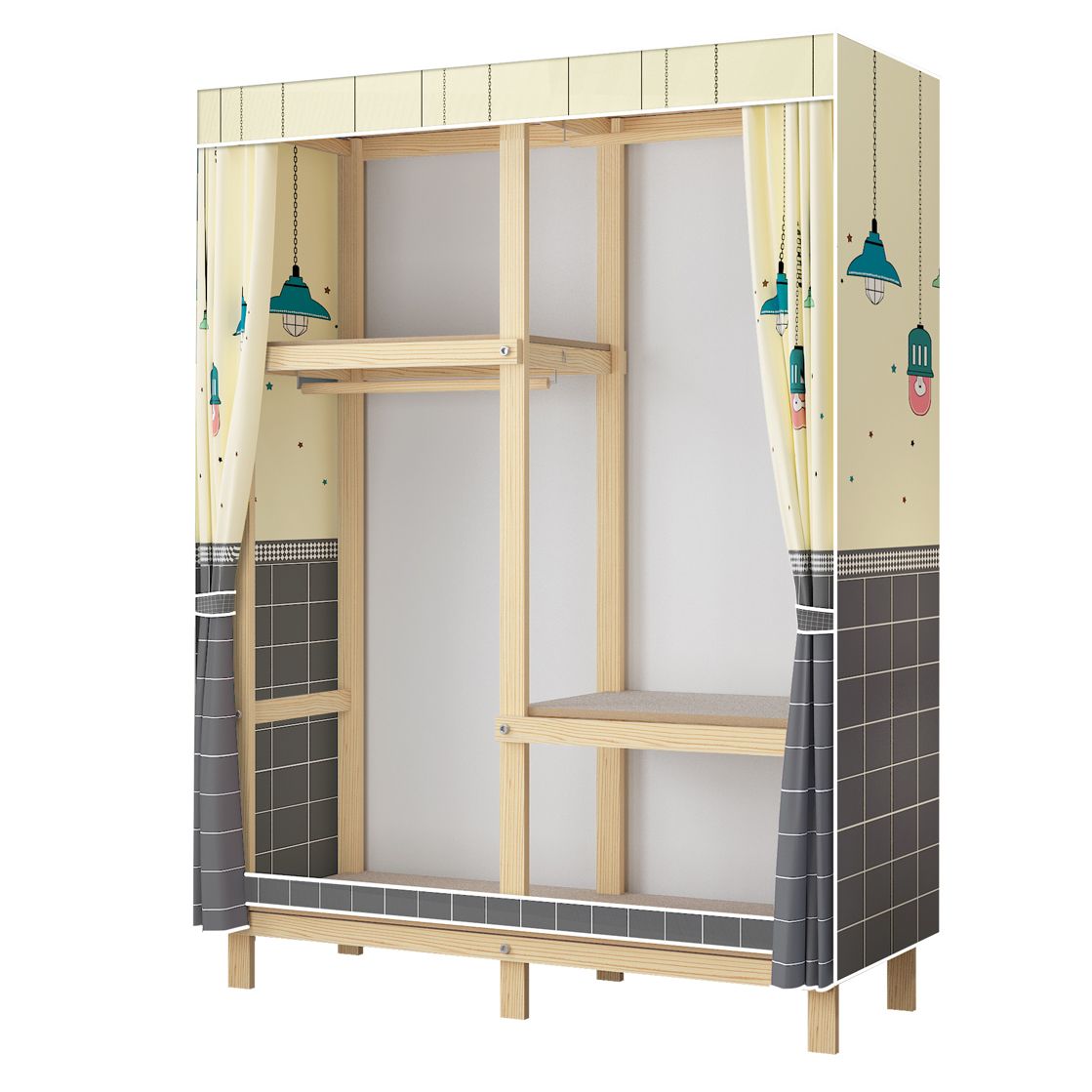 Contemporary Style Wardrobe Pine Solid Wood Wardrobe Closet with Legs