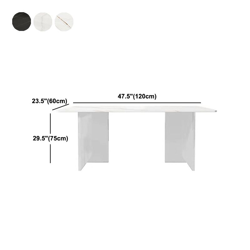 Eettafel met stenen blad Eigentijdse rechthoekige eettafel met dubbel voetstuk