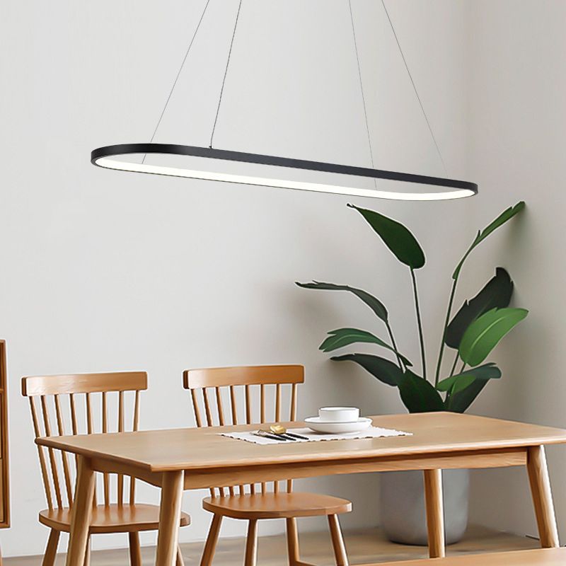 Oval Suspended Lighting Fixture Modern Style Metal LED Restaurant Island Light in Black/White