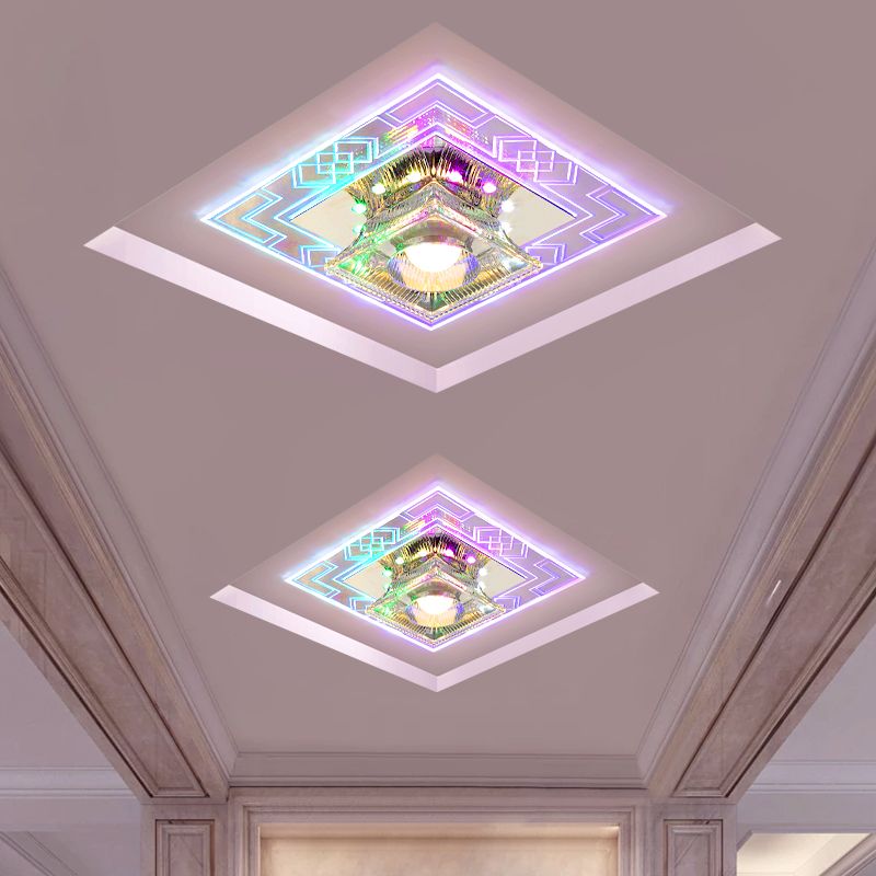 Trapeziumvormige heldere kristallen plafondlamp, moderne LED-chroom inbouwlamp voor gang