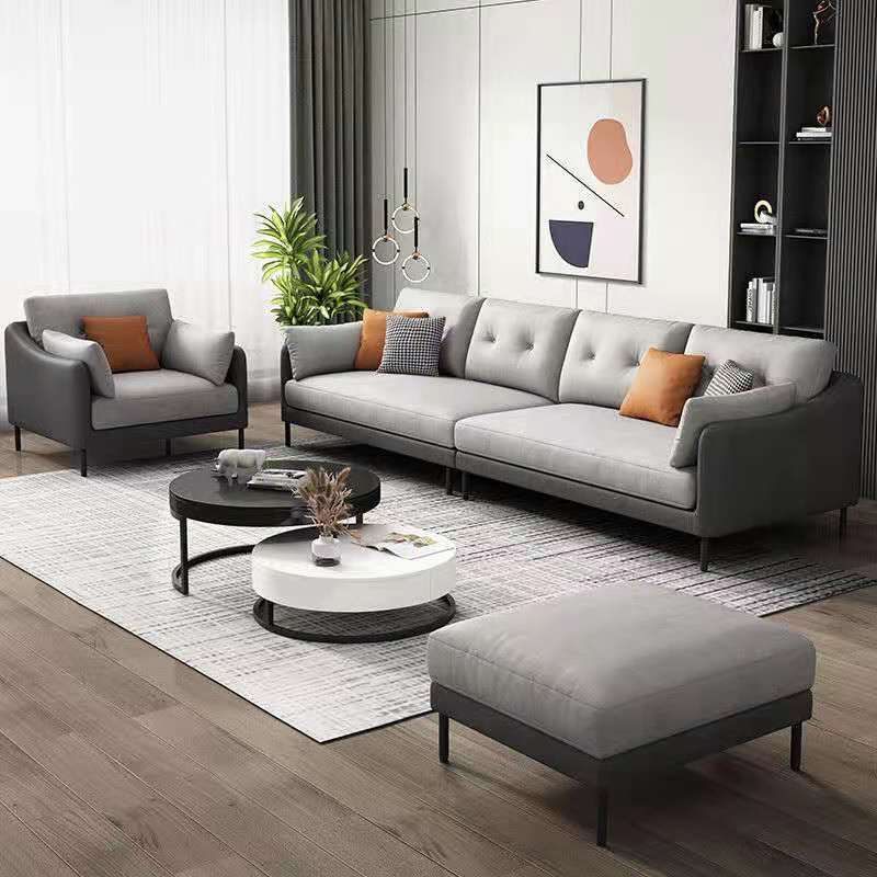 Contemporary Faux Leather Sloped Arm Sofa with Bolster Pillows for Apartment