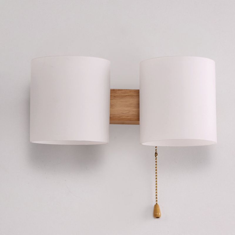 Wooden Cylindrical Wall Lamp in Modern Concise Style White Glass Wall Light for Bedroom