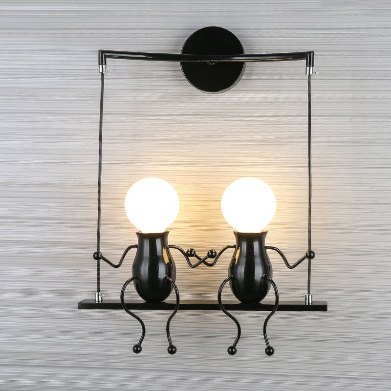 Zwart/wit/rode kleine mensen SCONCE LICHT METAL Kids 2 Lichten Wandverlichtingsarmatuur voor woonkamer