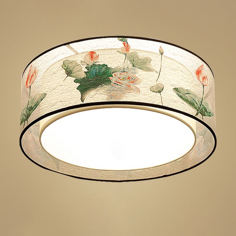 Traditional Classic Geometric Flush Mount Wrought Iron Indoor Ceiling Light with Fabric Shade