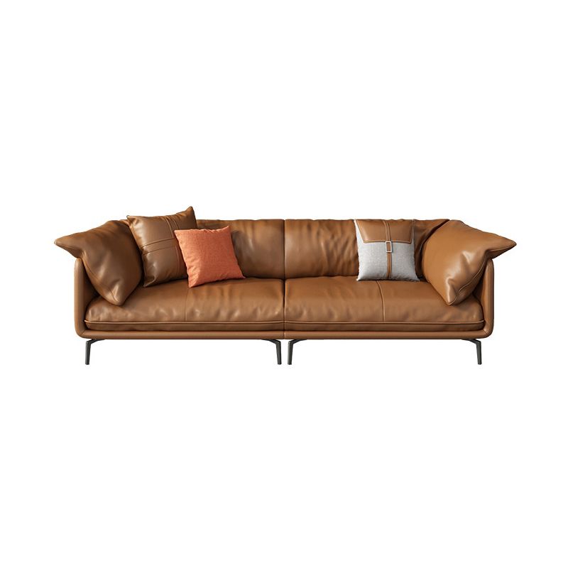 Pillow Top Arm Sofa Faux Leather Down Fill Cushions Sofa in Orange