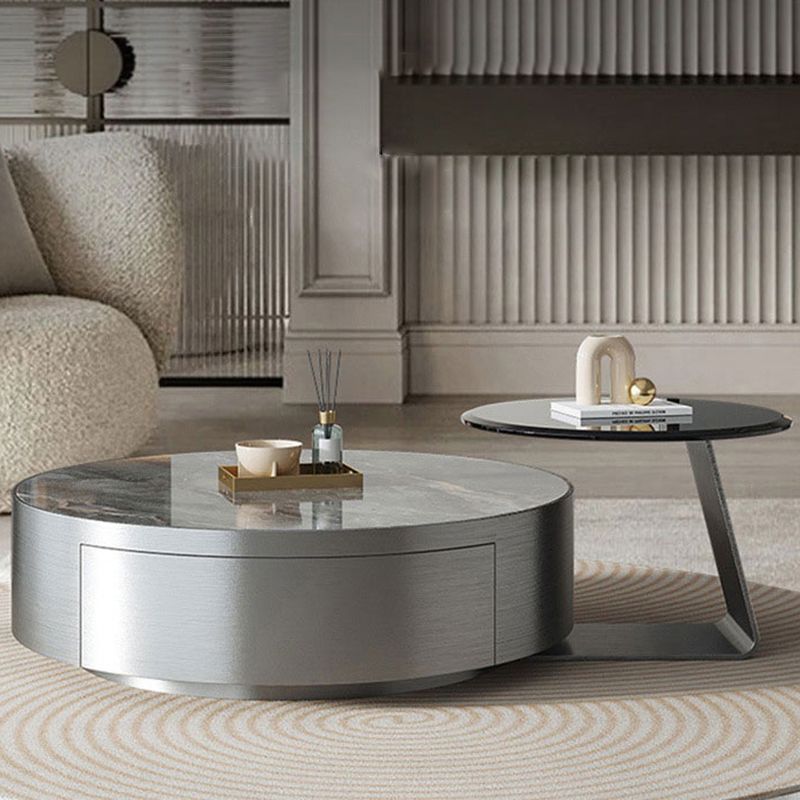 Pedestal Glam Coffee Table Slate Nesting Coffee Table Set with Drawer