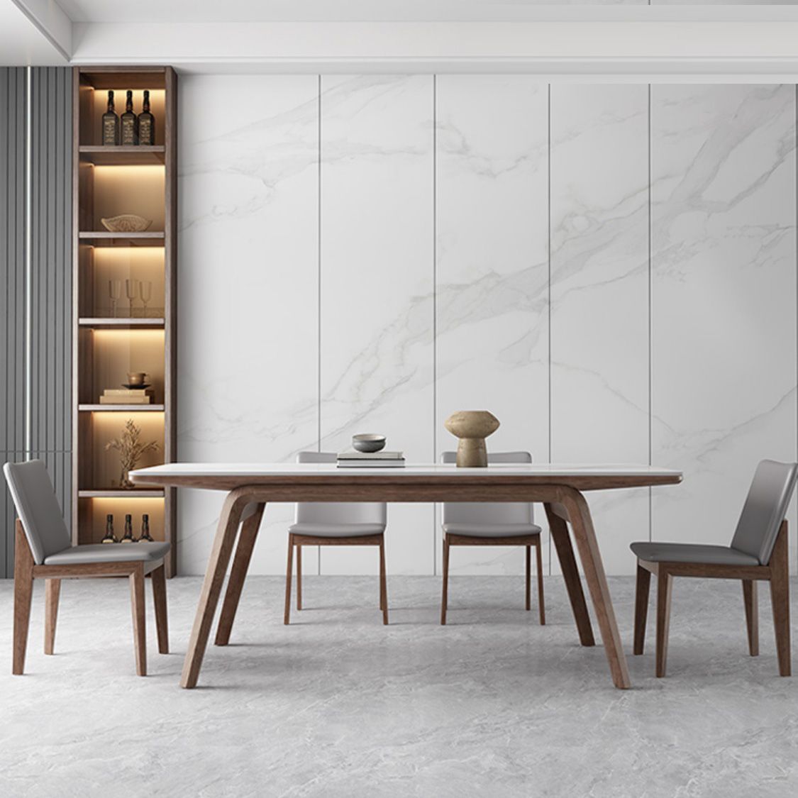 Modern Style Furniture Rectangle Stone Dining Table in White