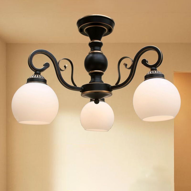 Traditional Ceiling Light Globe Glass Shade Flush Mount Light for Bedroom Living Room