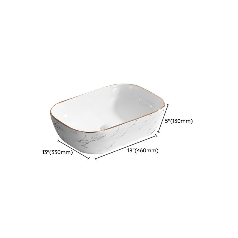Modern Vessel Lavatory Sink Rectangular Porcelain Shut-Off Valve Included Bathroom Sink