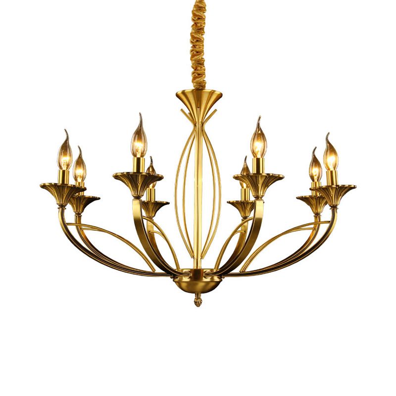 Branch Metal Hanging Chandelier Retro 8 Heads Brass Ceiling Pendant Light for Living Room