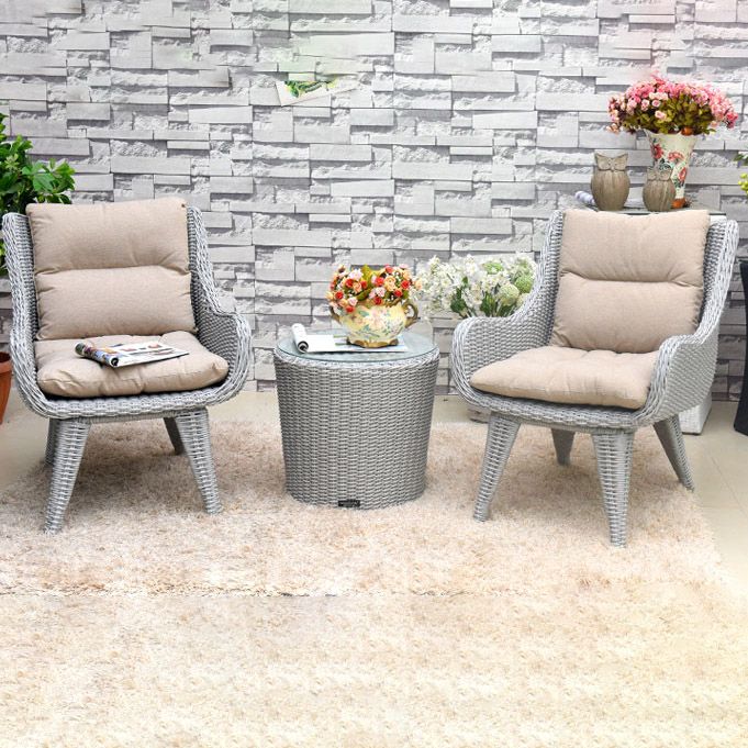 Rattan Patio Dining Table Set 1/3 Pcs Glass Top Table with Upholstered Chairs