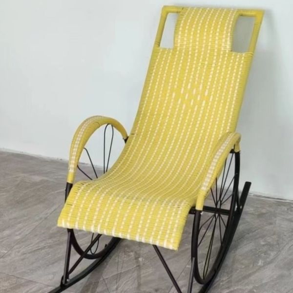 Contemporary Spindle Rattan Rocking Chair Wheel Handrail Design Metal Frame Rocker Chair