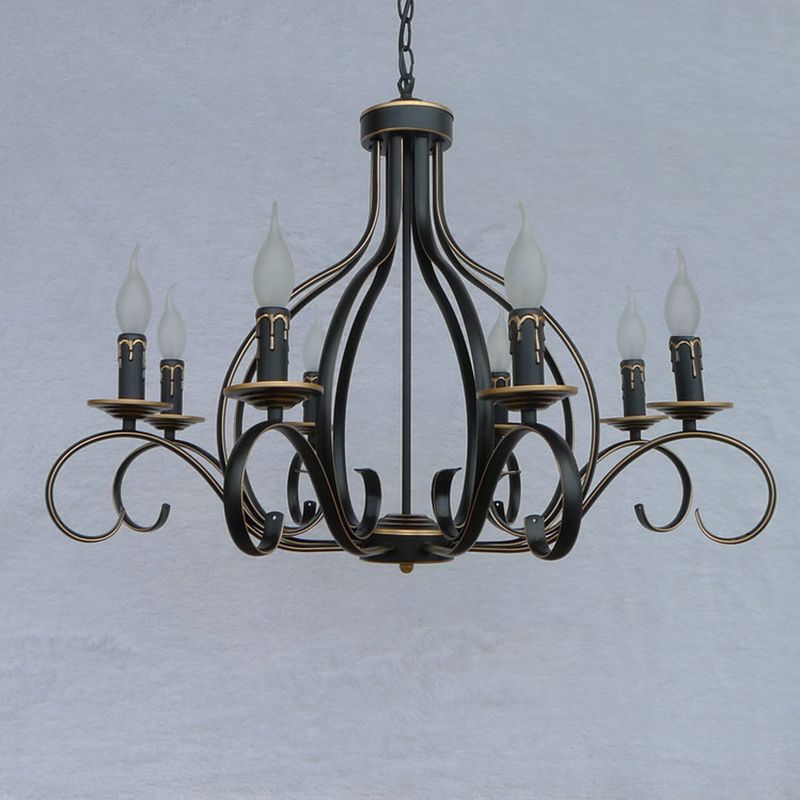 8 Lights Metal Hanging Chandelier Traditional Black Candle-Style Living Room Pendant Light Fixture
