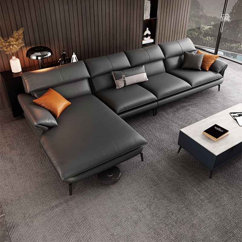 Contemporary Leather Pillow Top Arm Sofa in Gray For Living Room