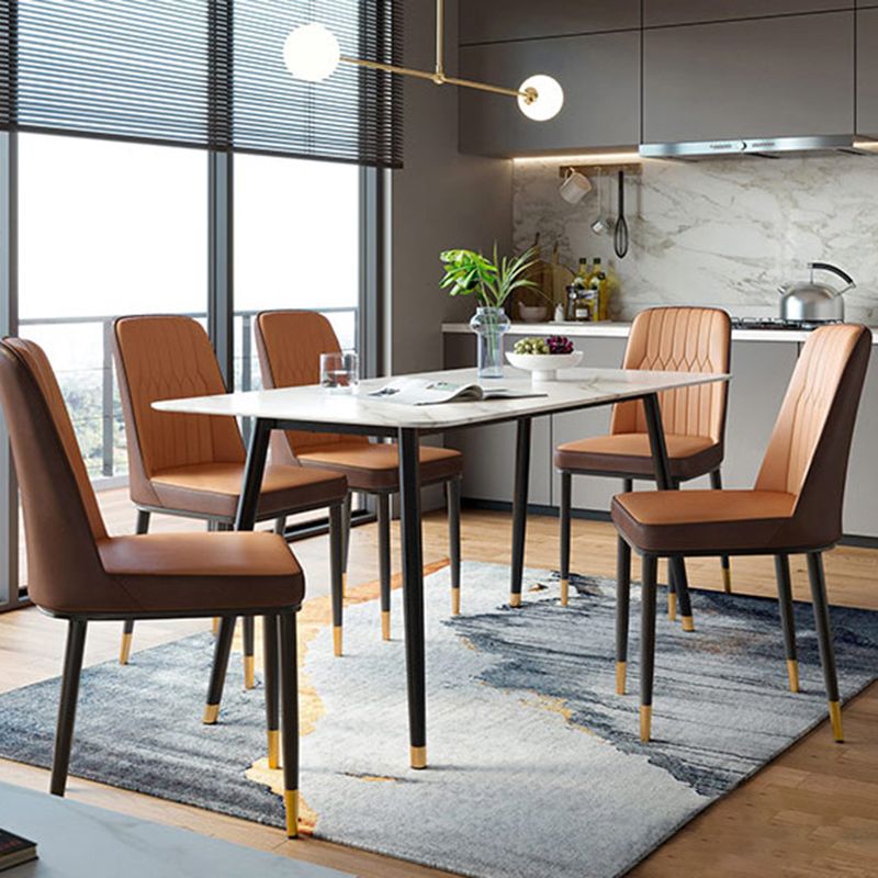 Rectangle Modern Dining Table White Stone Top Indoor Dinette Table