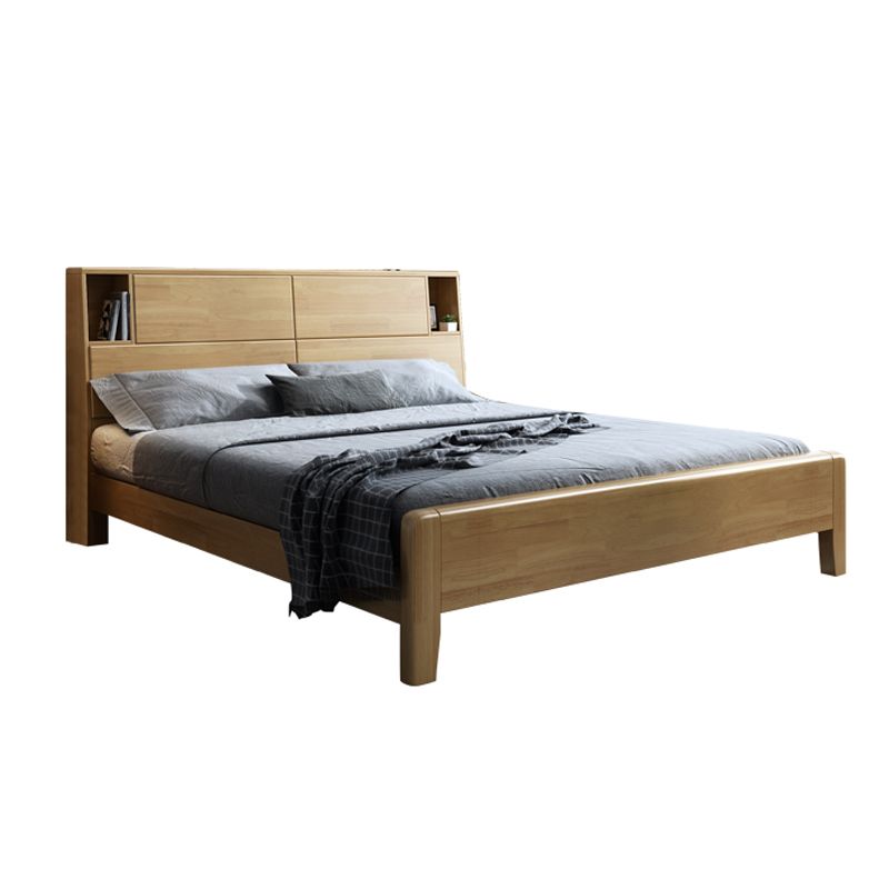 Solid Wood Bed Frame with Headboard Scandinavian Bed with Storage