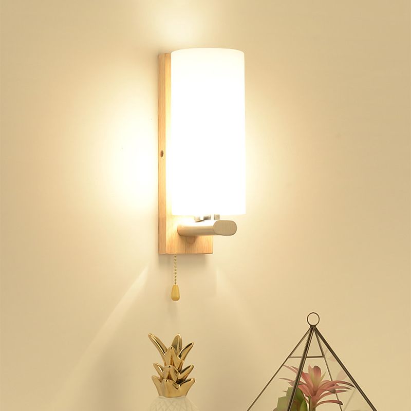 Wood Geometric Wall Sconce Lighting Simplicity-Style Wall Lighting Fixture in Beige