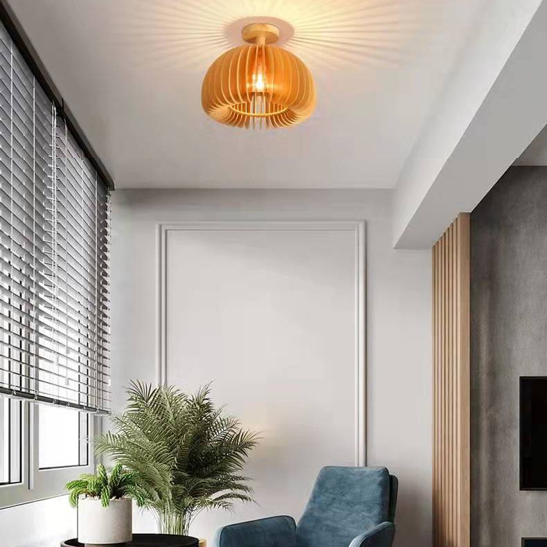 Modern Concise Flush Mount Wooden Pumpkin Ceiling Fixture for Interior Spaces