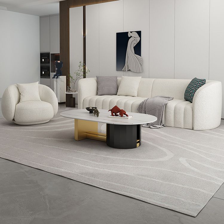 White Wool Curved Sofa Modern Sloped Arm Sofa for Living Room