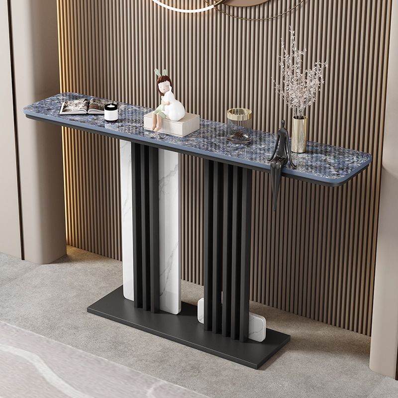 Glam Stone Accent Table Rectangle Iron Console Sofa Table for Hall