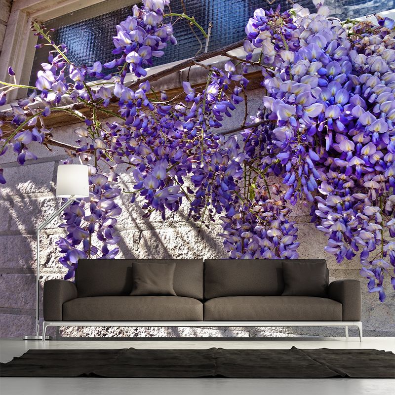 Modern Wisteria Mural Wallpaper Stain Resistant Wall Covering for Living Room