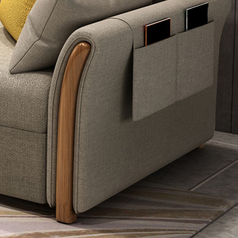 Convertible Flared Arm Sofa Bed Linen Sofa Bed in Brone for 3 peopl