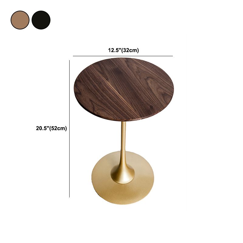 Scandinavian Round Solid Wood Top Side Table Metal Pedestal End Table