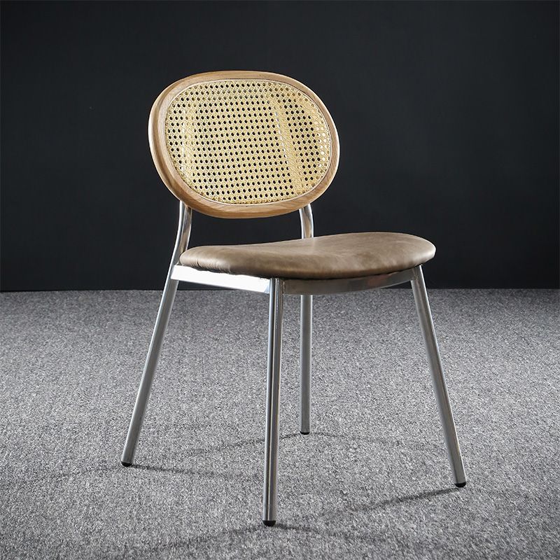 Contemporary Cane Back Chair Faux Leather Dining Side Chair for Indoor