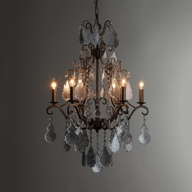 6 luci a candela candela candela candela del braccio rurale Rust metal a soffitto con accento di cristallo K9 penzolante