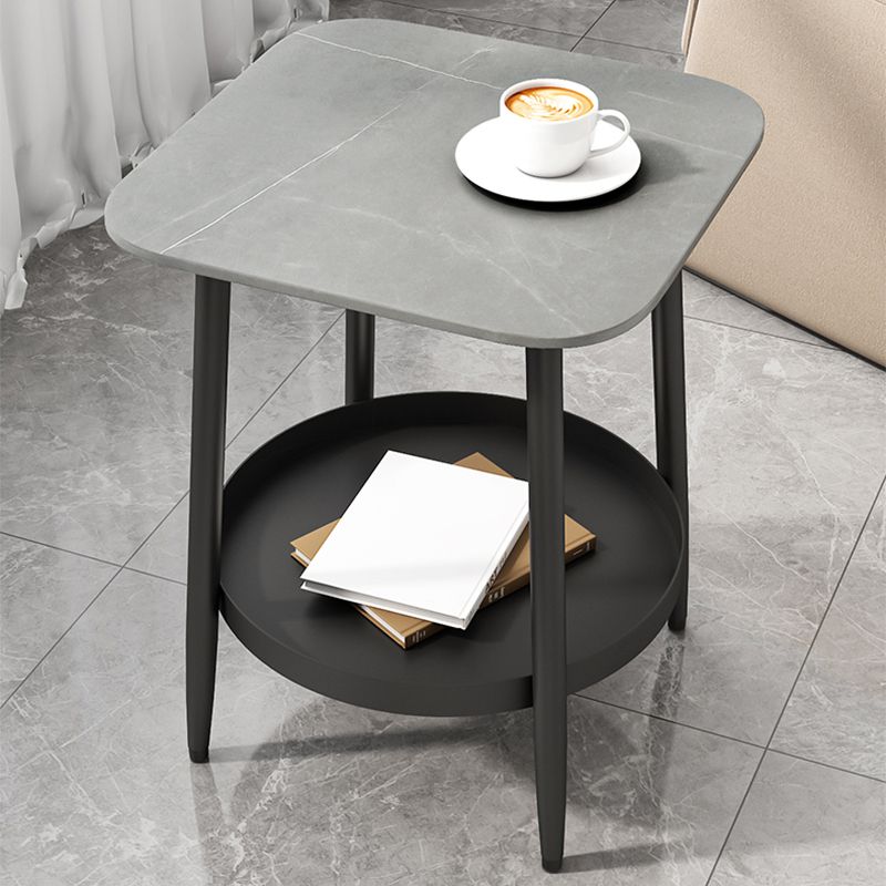 19.68" Tall Side Accent Table Stone Top 4 Legs End Table with Shelf