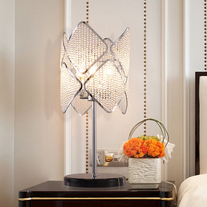 Perles de cristal clair or / chrome table légère rhombus 1 tête lampe du support de nuit contemporain pour la chambre à coucher
