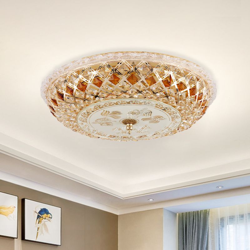 Round Bedroom Flush Mount Lamp Modern Hand-Cut Crystal LED Gold Ceiling Light Fixture